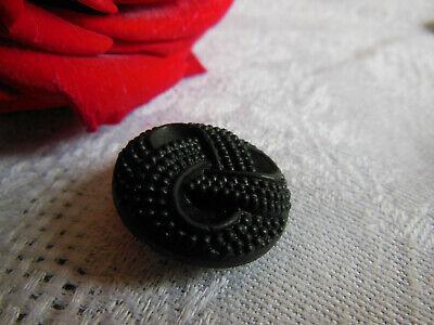 Bouton ancien en verre noir mat joli décor diamètre 2,2 cm D13F
