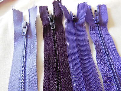 Lot 4 fermeture éclair 20 cm violet non séparable A71 création panaché