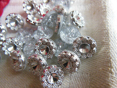 Lot 6 anciens boutons en verre argenté motif fleur tel q ou à strasser ref 2830