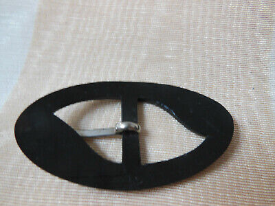 Boucle de ceinture ancienne noir motif fleur relief 3,1 sur 5,4 cm ME47