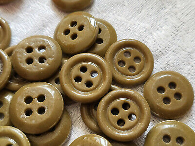 lot 15 boutons anciens pâte de verre Kaki vert 4 trous 1,5 cm layette ref 1804