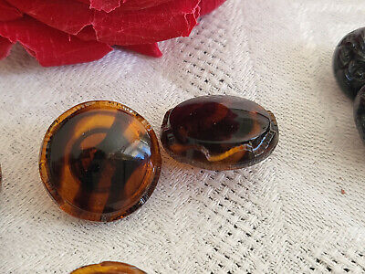 Duo boutons anciens en verre marron façon écaille diamètre 1,7 cm G3N