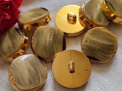 Lot 6 boutons vintage kitch doré marbré marron 2,2 cm à pied TA