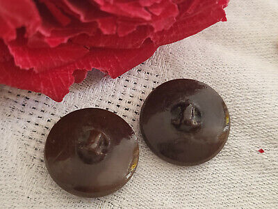 Duo boutons anciens en verre marron argenté diamètre 1,8 cm G4A