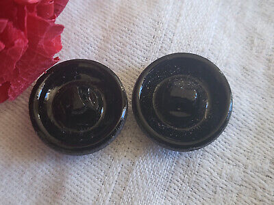 Duo boutons anciens en verre noir alvéole bombé à pied 1,7 cm G9G