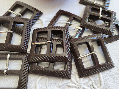 Duo boucles de ceinture anciennes marron carré effet cadre 3,8 sur4 cm ME4-3