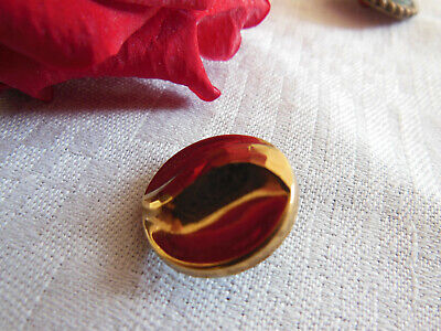 Duo boutons ancien en verre doré motif noir diamètre 1,7 cm D14C vintage