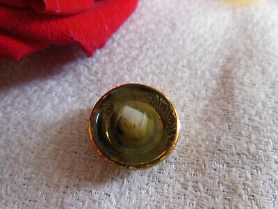 Bouton ancien en verre doré veiné vert marron à pied diamètre 1,7 cm G17A