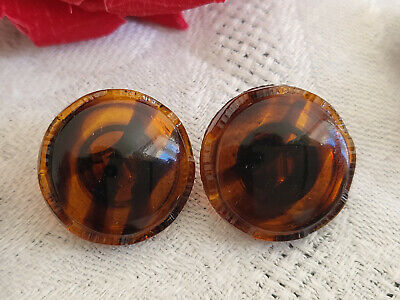 Duo boutons anciens en verre marron façon écaille diamètre 1,7 cm G3N