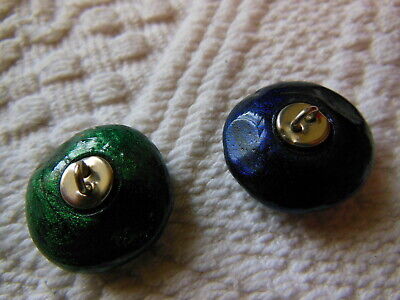 Duo boutons vintage en résine pour collection bleu vert diamètre 2,1 cm G14G