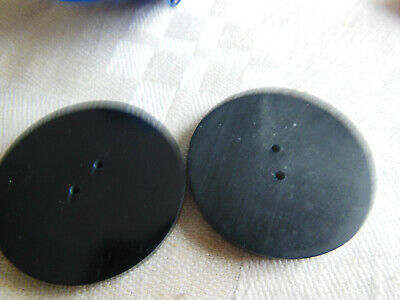 Duo gros boutons vintage bleu foncé motif creusé 3,5 cm ref 186