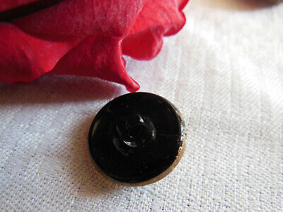 Duo boutons ancien en verre doré motif noir diamètre 1,7 cm D14C vintage
