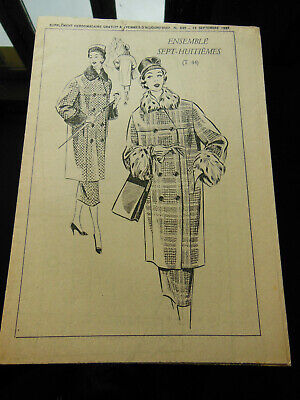 Patron ancien femme d'aujourd'hui 1957 ensemble sept-huitièmes T44