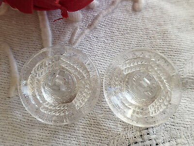 Duo boutons anciens en verre transparent relief bombé 2,2 cm G4Q
