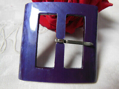 Boucle de ceinture ancienne grosse violet marbré 6,2 sur 6,4 cm galalithe
