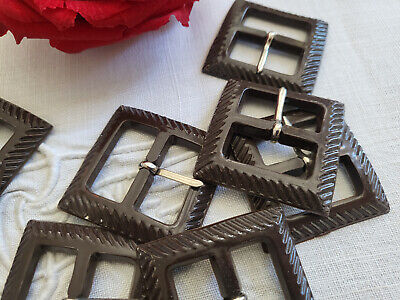 Duo boucles de ceinture anciennes marron carré effet cadre 3,8 sur4 cm ME4-3