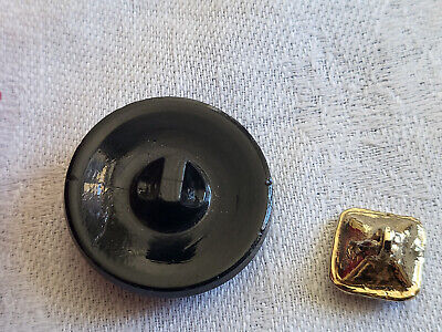 Bouton ancien en verre noir pourtour facette joli gros 2,5 cm G15F