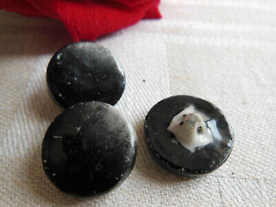 Trio boutons anciens en céramique gris noir camaïeu vernissé 1,8 cm G17K