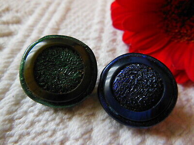 Duo boutons vintage en résine pour collection bleu vert diamètre 2,1 cm G14G