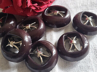Lot 6 imposants boutons vintage kitch argenté /marron 2,8 cm ref 5124