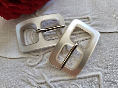 Duo boucles de ceinture vintage crème et blanc 4,7 sur 2,8 cm ME4-29