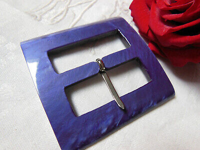 Boucle de ceinture ancienne grosse violet marbré 6,2 sur 6,4 cm galalithe