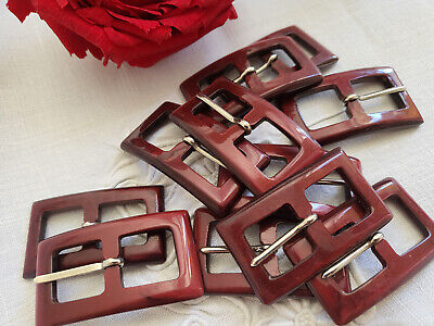 Duo boucles de ceinture anciennes rouge marbré 2,9 sur 5,2 cm ME4-5