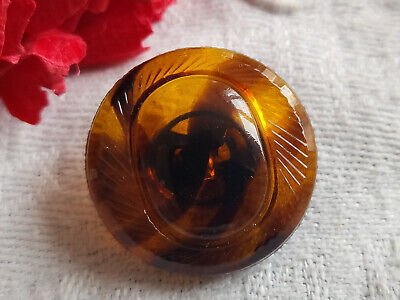 Bouton ancien en verre marron effet ecaille diamètre 2,2 cm G8G