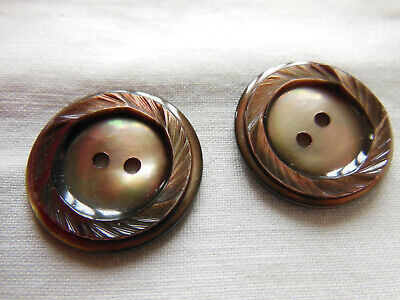 Duo boutons vintage en nacre travaillé 2,2 cm marron superbe diamètre 2,2 G14D
