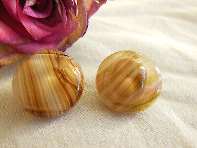 Duo boutons anciens en verre veiné camaïeu marron rosé 1,7 cm G11C
