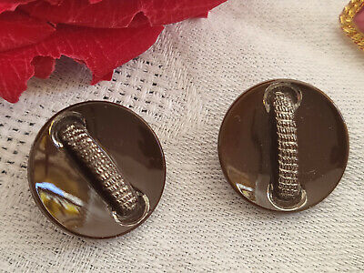 Duo boutons anciens en verre marron argenté diamètre 1,8 cm G4A