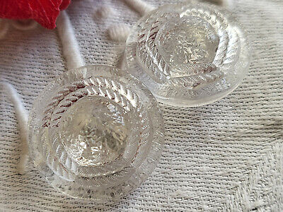 Duo boutons anciens en verre transparent relief bombé 2,2 cm G4Q