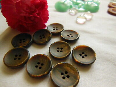 Lot 9 boutons vintage marron foncé effet nacré 4 trous épais 1,7 cm ref 1210