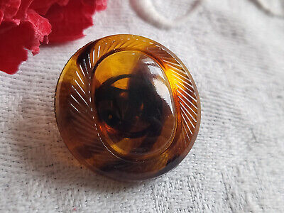Bouton ancien en verre marron effet ecaille diamètre 2,2 cm G8G