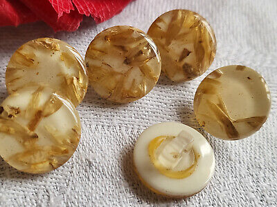 lot 6 Boutons vintage creme inclusion de paille pied 1,7 cm ref 938