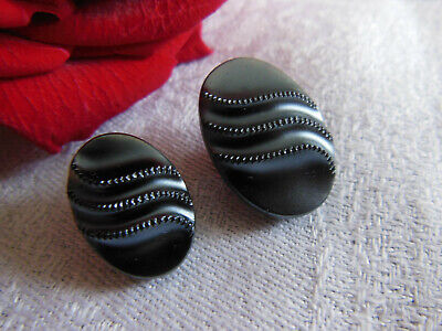 Duo boutons anciens en verre ovale gris hématite original G7H