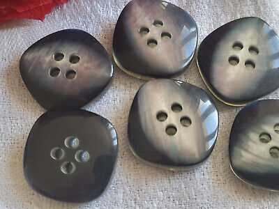 Lot 6 boutons vintage reflet nacré gris / bleu épais 2 cm ref 1954