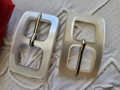 Duo boucles de ceinture vintage crème et blanc 4,7 sur 2,8 cm ME4-29