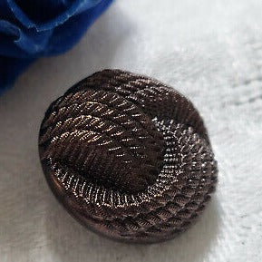 Bouton ancien en verre effet tissé marron métallisé diamètre 2,1 cm G8H
