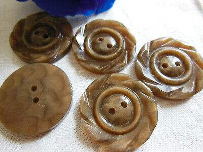 Lot 5 boutons vintage marron marbré travaillé diamètre 2,6 cm ref 970