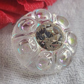 Bouton ancien en verre irisé strass blanc grand diamètre: 2,2 cm ref 822