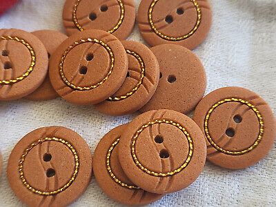 Lot 12 boutons vintage marron poreux chainette doré 1,8 cm ref 5620