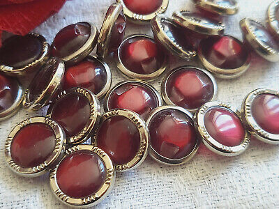 Lot 24 petit boutons vintage lumineux rouge métal à pied 1,2 cm ref 1646