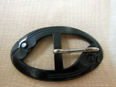 Boucle de ceinture ancienne noir motif fleur relief 3,1 sur 5,4 cm ME47