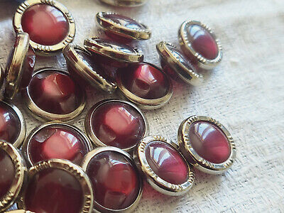 Lot 24 petit boutons vintage lumineux rouge métal à pied 1,2 cm ref 1646