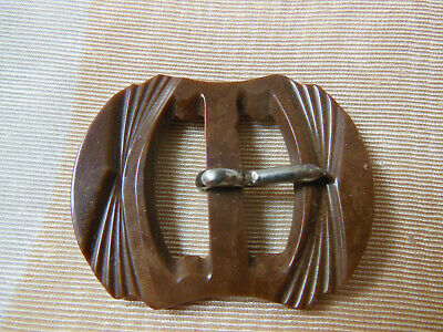 Boucle de ceinture ancienne petite marron motif relief 3,2 sur 4 cm ME50