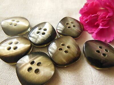 Lot 6 boutons vintage reflet nacré gris / marron épais 2 cm ref 2661