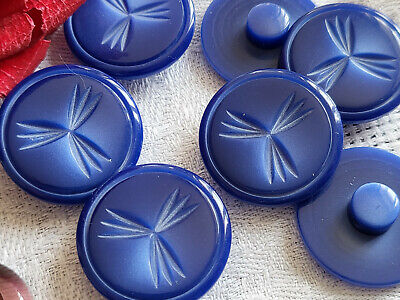 Lot 6 boutons vintage bleu motif à pied diamètre 2,2 cm ref 5358
