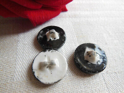 Trio boutons anciens en céramique gris noir camaïeu vernissé 1,8 cm G17K