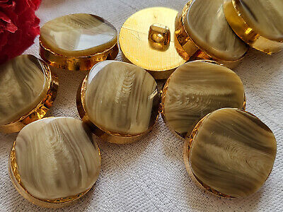 Lot 6 boutons vintage kitch doré marbré marron 2,2 cm à pied TA